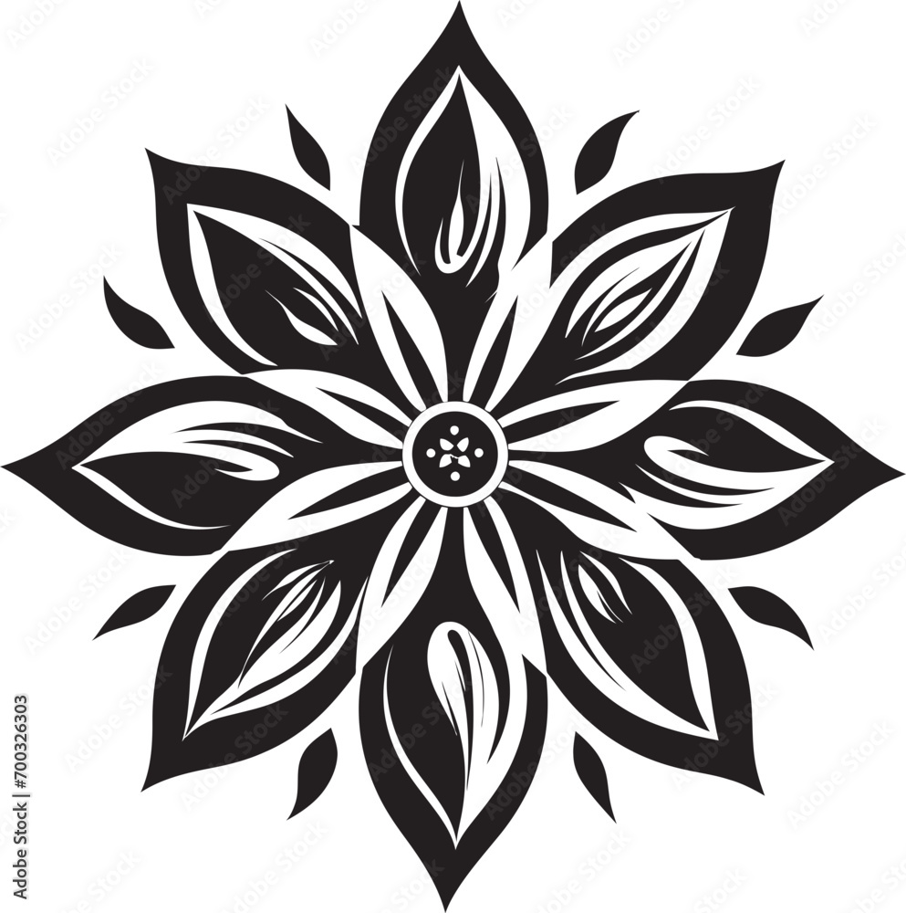 Fototapeta premium Monochrome Bloom Signature Iconic Detailing Ethereal Flower Vector Black Symbol