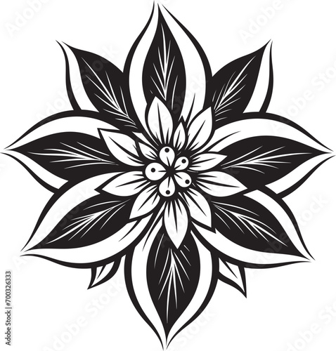 Artistic Flower Impression Vector Monotone Botanical Stylish Emblem Iconic Art Detail