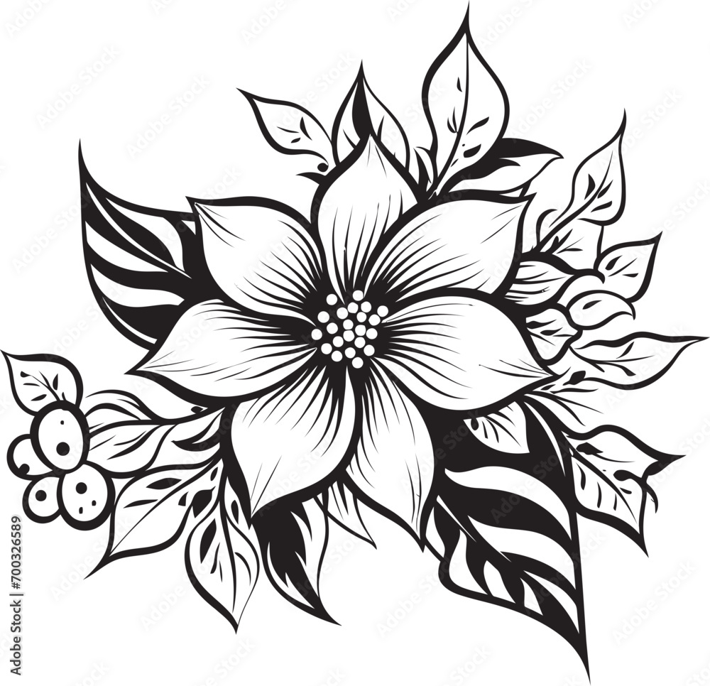 Fototapeta premium Artistic Floral Impression Vector Monotone Botanical Elegance Iconic Emblem