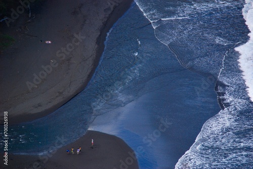 Aerial view of the Black Sand Beach of Big Island, Hawaii.