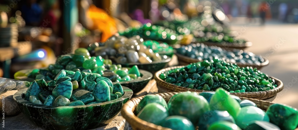 Obraz na płótnie Gorgeous jade items at the Jade Market in Myanmar's Mandalay. w salonie