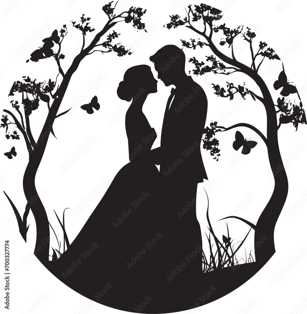 Whimsical Wedding Blooms Monochrome Emblematic Detail Timeless Floral Union Black Vector Symbol