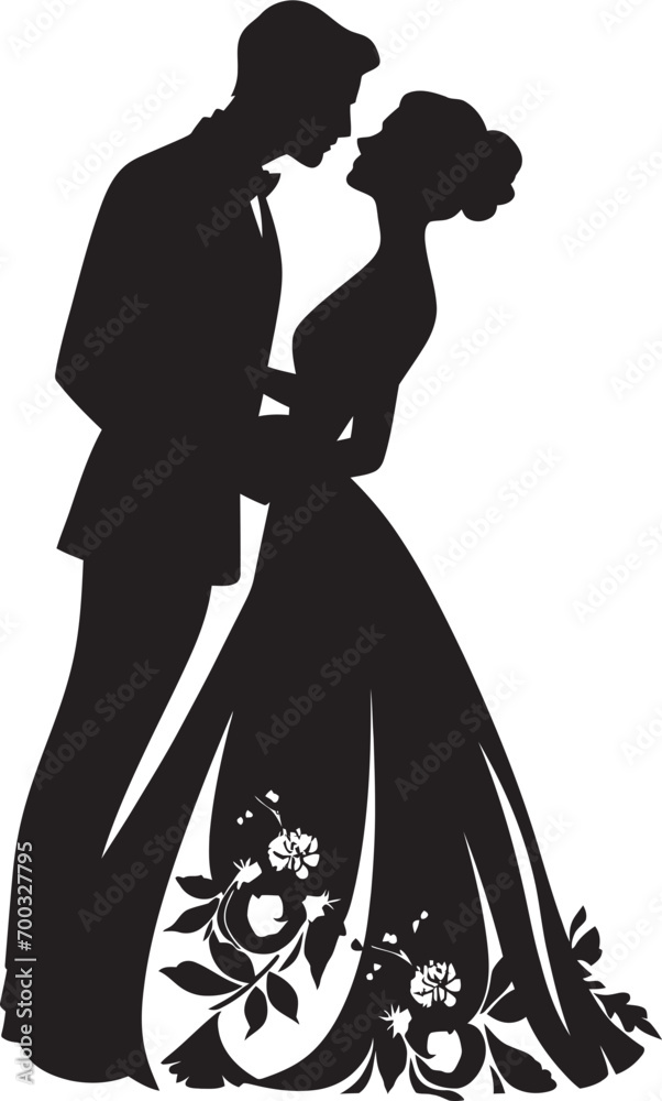 Timeless Floral Union Black Vector Symbol Enchanting Blossom Pair Iconic Vector Mark