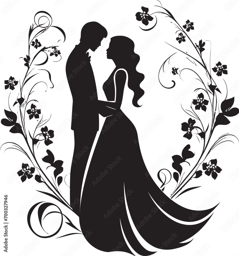 Blossoming Bond Black Logo Detail Romantic Floral Unity Vector Emblem