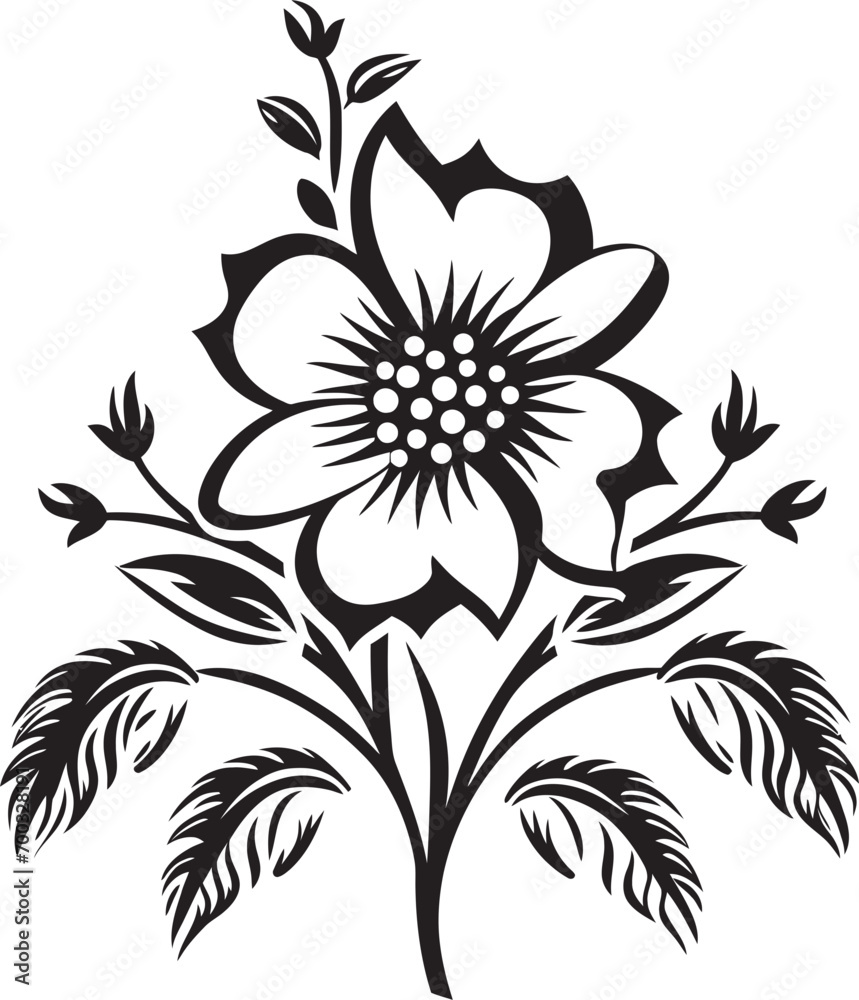 Frosty Petal Impressions Stylish Vector Wintry Flower Sketch Monochrome Emblem Frosty Petal Impressions Stylish Vector Wintry Flower Sketch Monochrome Emblem