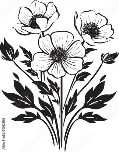 Frosty Petal Impressions Stylish Vector Wintry Flower Sketch Monochrome Emblem