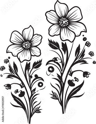 Snowy Garden Sketch Monochrome Iconic Mark Frost kissed Flora Stylish Vector Emblem