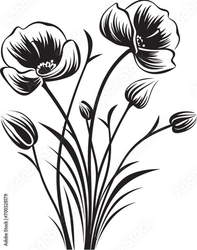 Winter Flower Sketch Elegant Black Emblem Icy Blossom Handiwork Vector Emblematic Mark