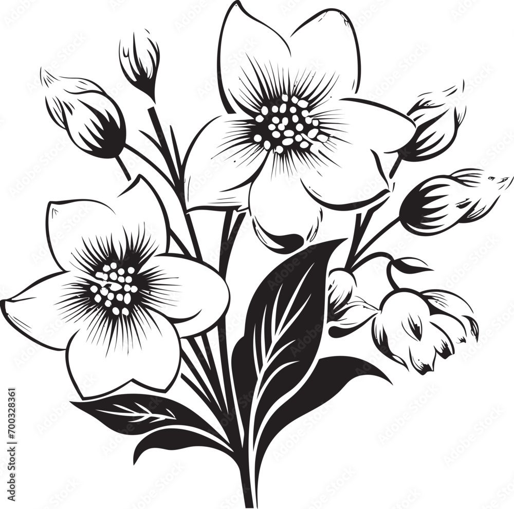 Chill kissed Petal Sketch Vector Monochrome Icon Frosty Winter Bloom Elegant Black Icon