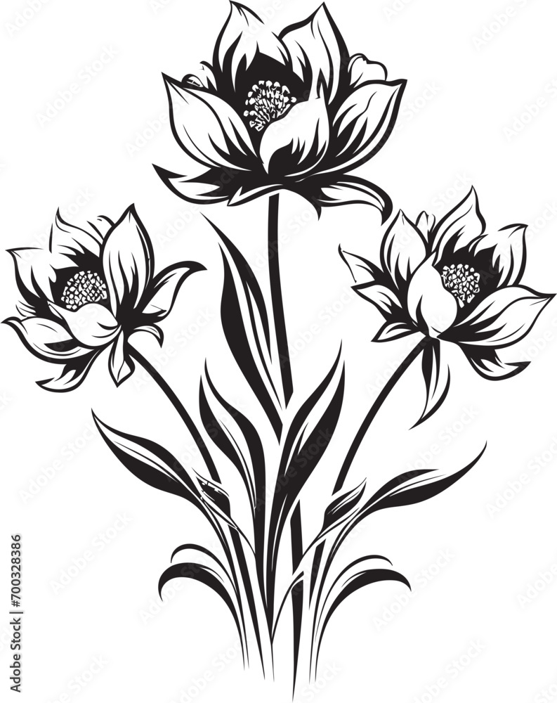 Frosty Floral Impression Monochrome Emblem Wintry Floral Artistry Iconic Vector Mark