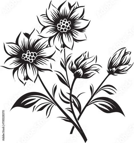 Arctic Floral Sketch Vector Emblematic Detail Frozen Blossom Impression Monochrome Iconic Symbol