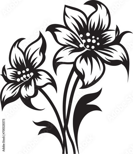Winter Flower Artistry Black Iconic Symbol Icy Floral Sketch Vector Emblematic Design