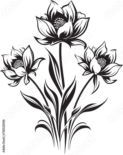 Frosty Floral Impression Monochrome Emblem Wintry Floral Artistry Iconic Vector Mark