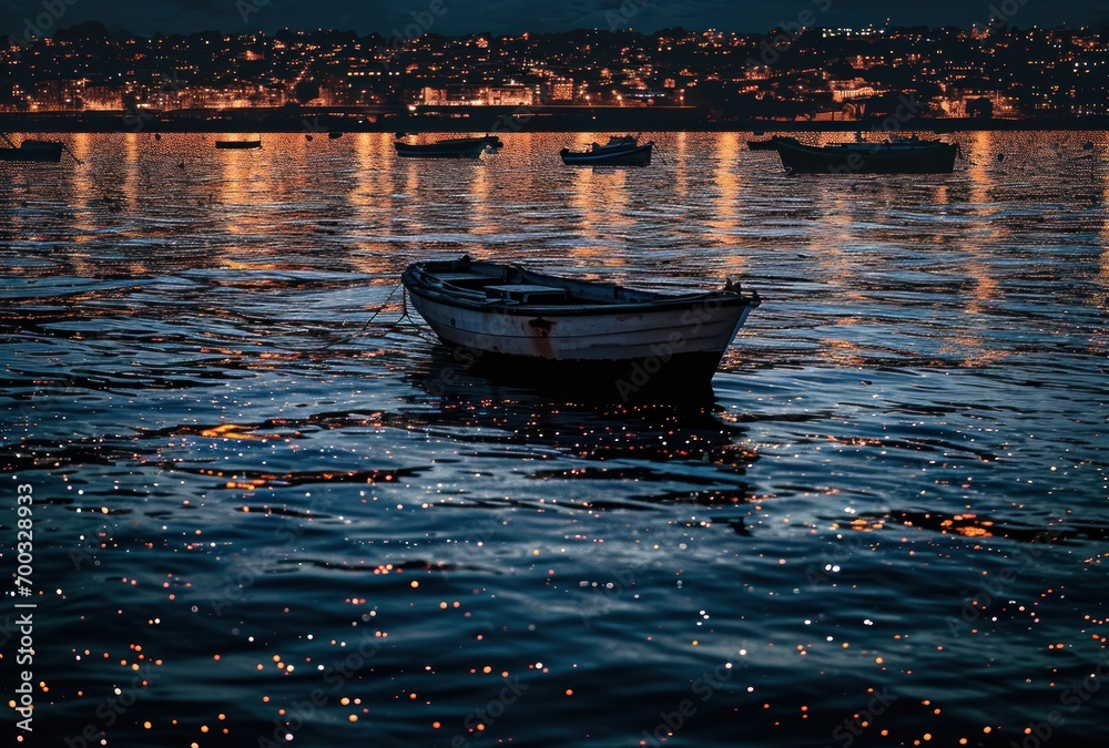 Fototapeta premium a fishing boat and sky at night