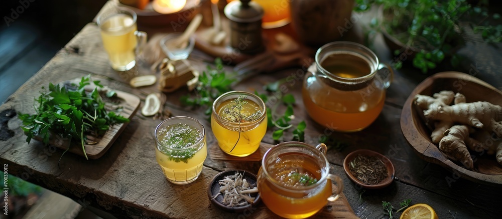 Table with bone broth. Table with bone broth.