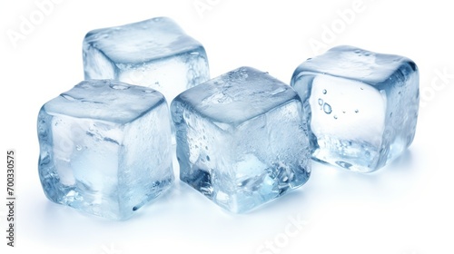 Melting Ice Cubes on White Background. Fresh, Water, Cool, Cold, Drink 