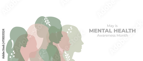 Mental health.Vector illustration with silhouettes of women and space for text.