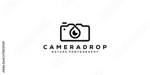 Creative Camera Drop Logo. Camera and Water Drops as Lenses. Logo For Nature Photographers. Icon Symbols Vector Logo Design Template.