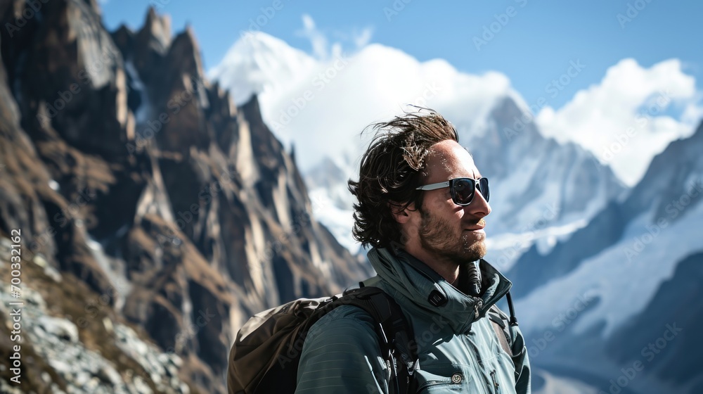 Male model as a mountain guide in the Alps, exploration and leadership.