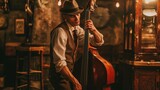 Male model as a prohibition-era jazz musician in a speakeasy, rhythm and rebellion.