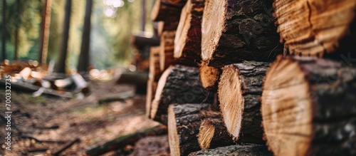 Wallpaper Mural Dual stacks of timber logs - emphasize the initial. Torontodigital.ca