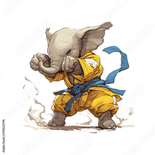 a cartoon drawing of a elephant in a yellow and blue outfit chibi style