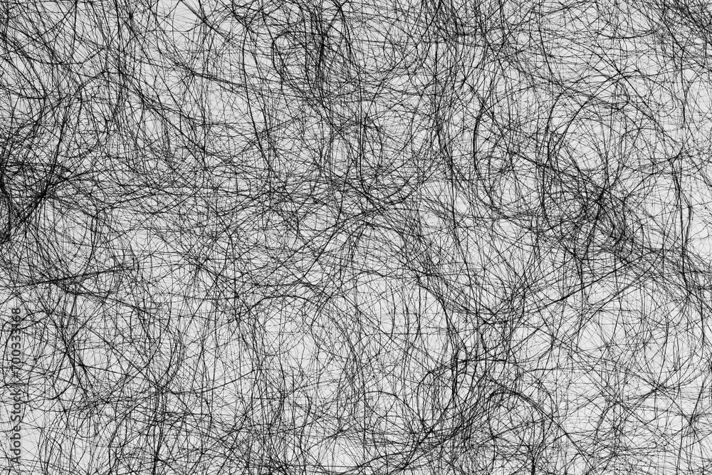 Threads of hair fibers in macro closeup in black on a white background Threads of hair fibers in macro closeup in black on a white background