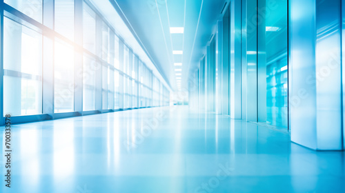 Empty corridor in modern office building. Blurred background, business concept.