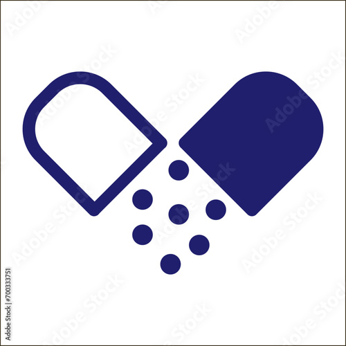 Medicines icon. Capsules, pills, powders and tablet packs. Vector Illustration.
