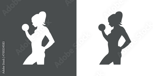 Logo gym fitness. Silueta de mujer musculosa culturista levantando pesas photo