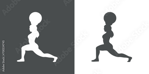 Logo gym fitness. Silueta de mujer musculosa culturista levantando pesas photo