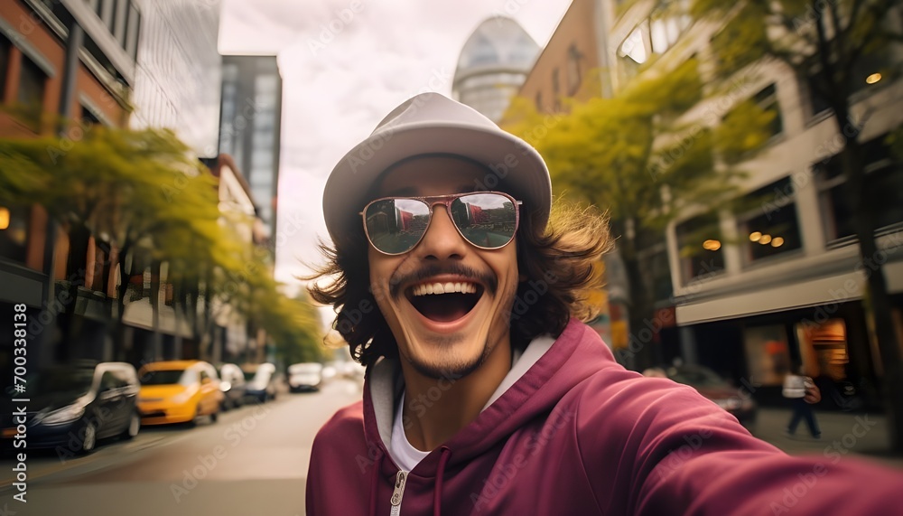 25-year-old Colombian man taking a selfie on the streets of Vancouver
25-year-old Colombian man taking a selfie on the streets of Vancouver