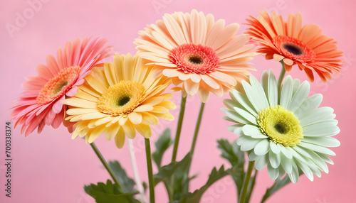 pink Gerber flowers  pastel gerberas on a bright background created with generative ai