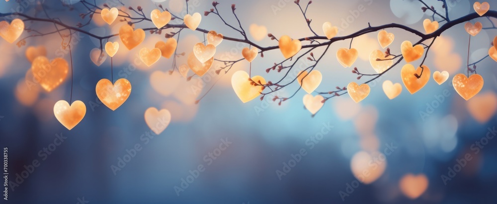 an image of a branch filled with hearts - obrazy, fototapety, plakaty 