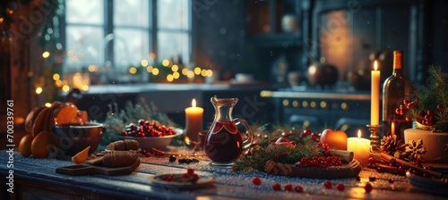christmas in kitchen with mulled wine
