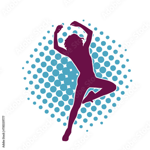 Silhouette of a casual female in a dancing pose. Silhouette of a dancer woman in action pose.