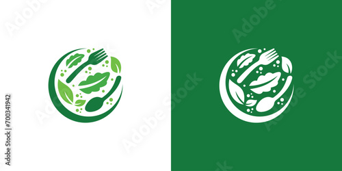 Creative Healthy Organic Logo. Eco Vegetarian Fresh Food Green Salad Healthy Food Logo Design Template.