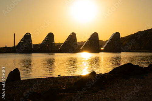 building in the shape of a wave, city in Denmark, in Europe, Denmark, the city of Vejle