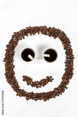 Emoticon of emotions made from coffee beans, emotion made from coffee beans 