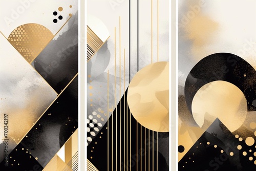 Set of abstract geometric backgrounds with hand drawn textures. Generative AI