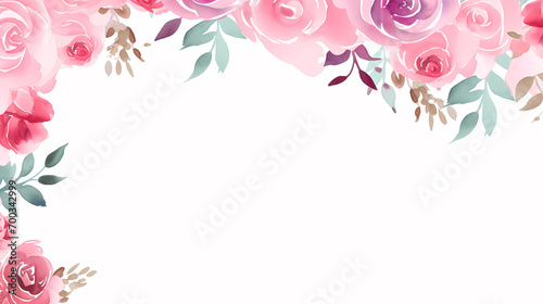 Floral frame with watercolor flowers, decorative flower background pattern, watercolor floral border background
