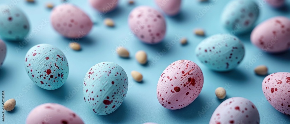 colorful easter eggs on a blue background