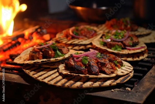 Grilled tacos with smoky flames. Generative AI