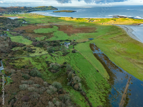 Aerial view of Castlegoland hill by Portnoo - County Donegal, Ireland. photo