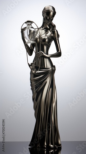 Retro-inspired art object: metal sculpture of a woman, jug in hand, handmade with vintage appeal, showcasing skilled craftsmanship.