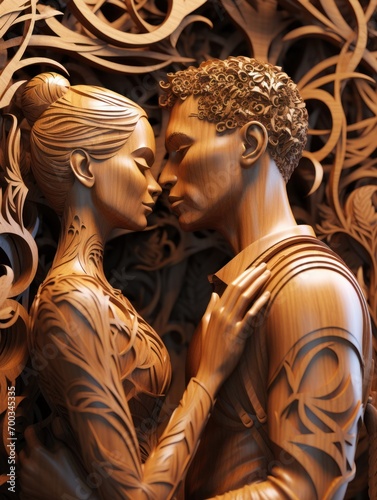 Exquisite wooden sculpture, a manifestation of the artist's skill and artistic wood carving - sculpture, carving, wood, handicraft. © Neuraldesign