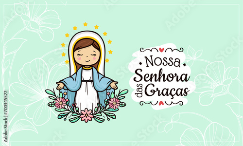 Vector hand drawn Nossa Senhora das Graças illustration - Graceful Inspirations: Artistic Depictions of Our Lady of Grace - Divine Elegance: Exploring Artworks - Serene Grace: Artistic Representations