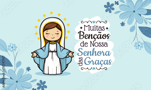 Vector hand drawn Nossa Senhora das Graças illustration - Graceful Inspirations: Artistic Depictions of Our Lady of Grace - Divine Elegance: Exploring Artworks - Serene Grace: Artistic Representations