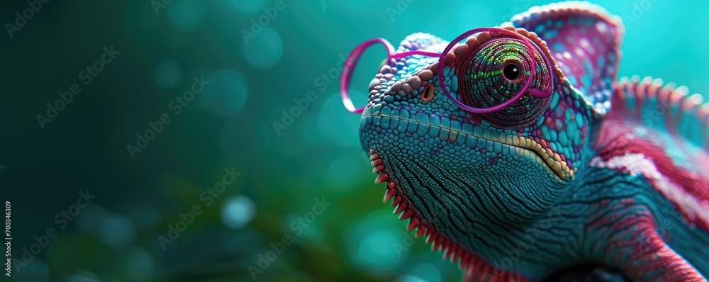 Portrait of a chameleon with glasses.