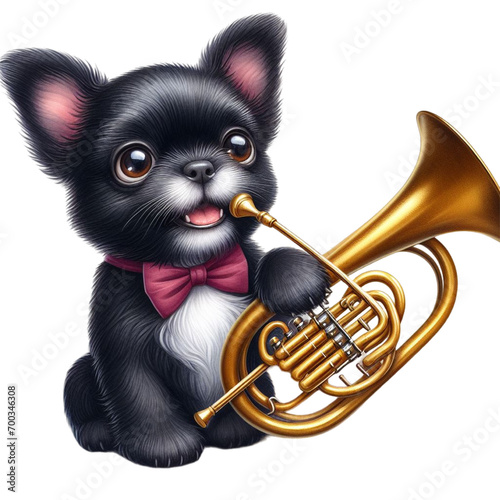 Watercolor Funny Black Dog Musicians Sublimation Clipart